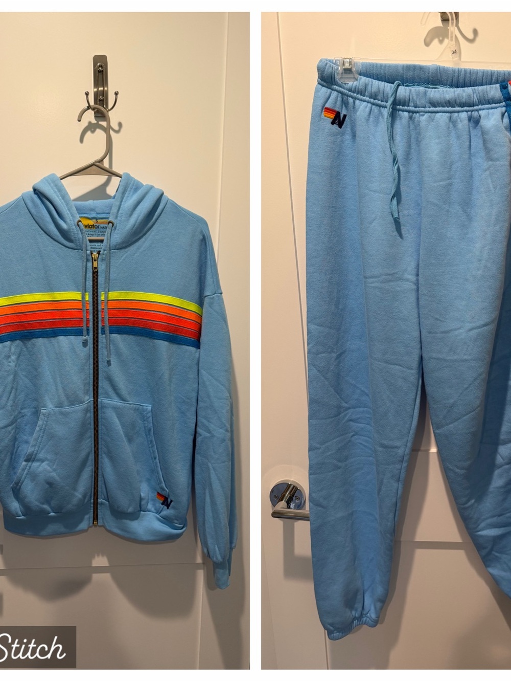 Aviator Nation 5 stripe hoodie AND sweatpants Size Small